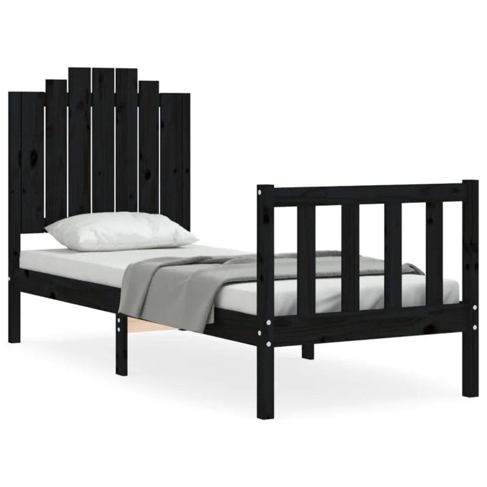 Bedframe met hoofdbord massief hout zwart