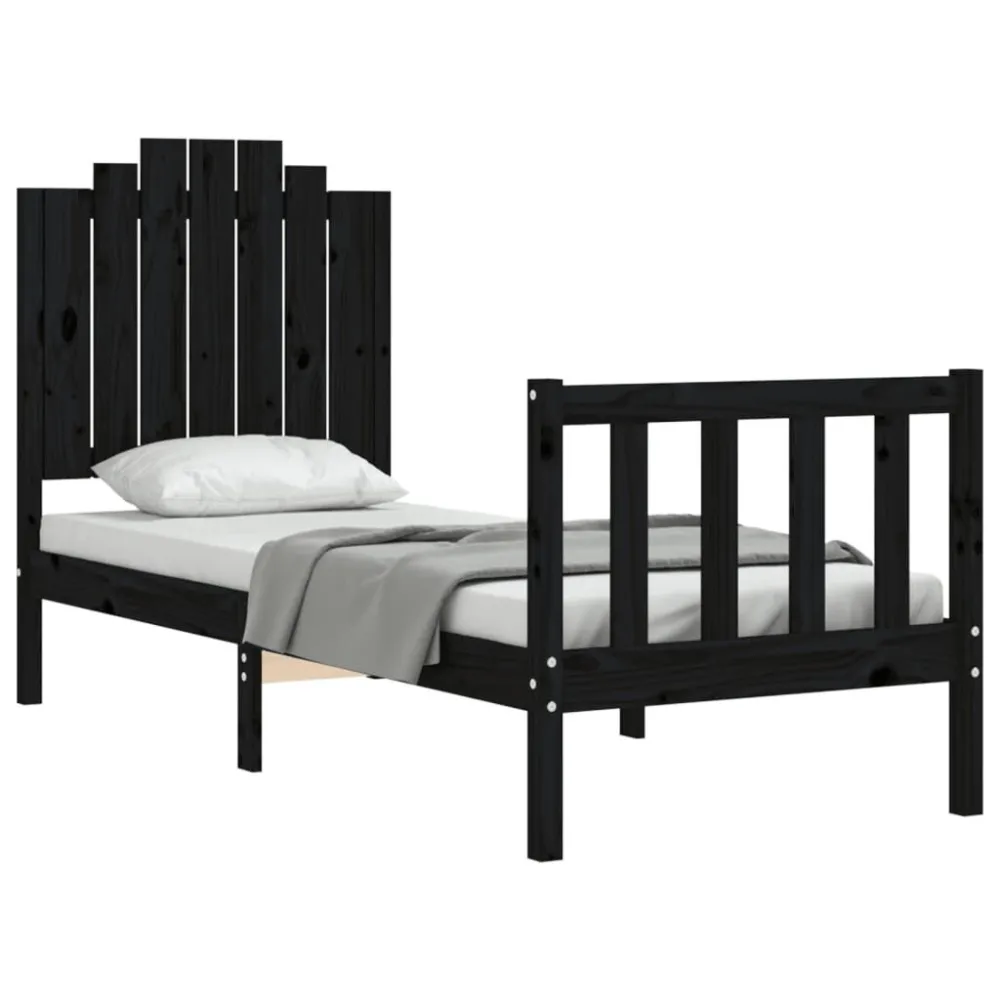 Bedframe met hoofdbord massief hout zwart