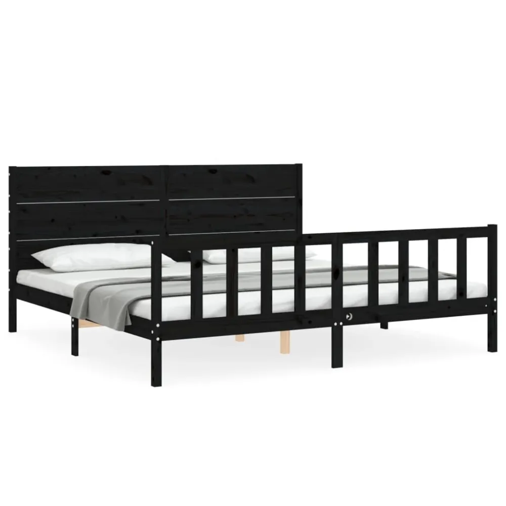 Bedframe met hoofdbord massief hout zwart 200x200 cm