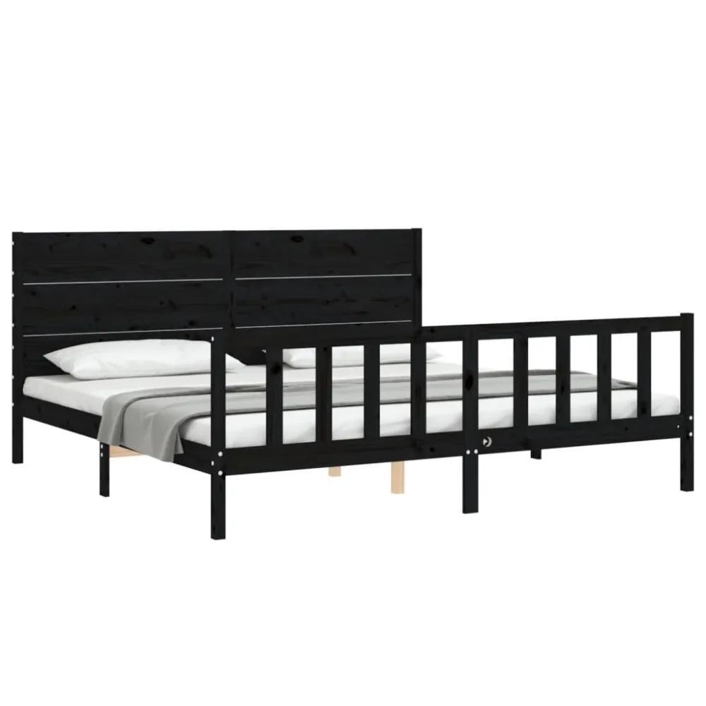 Bedframe met hoofdbord massief hout zwart 200x200 cm