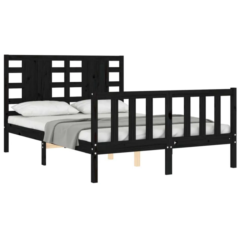Bedframe met hoofdbord massief hout zwart 140x190 cm