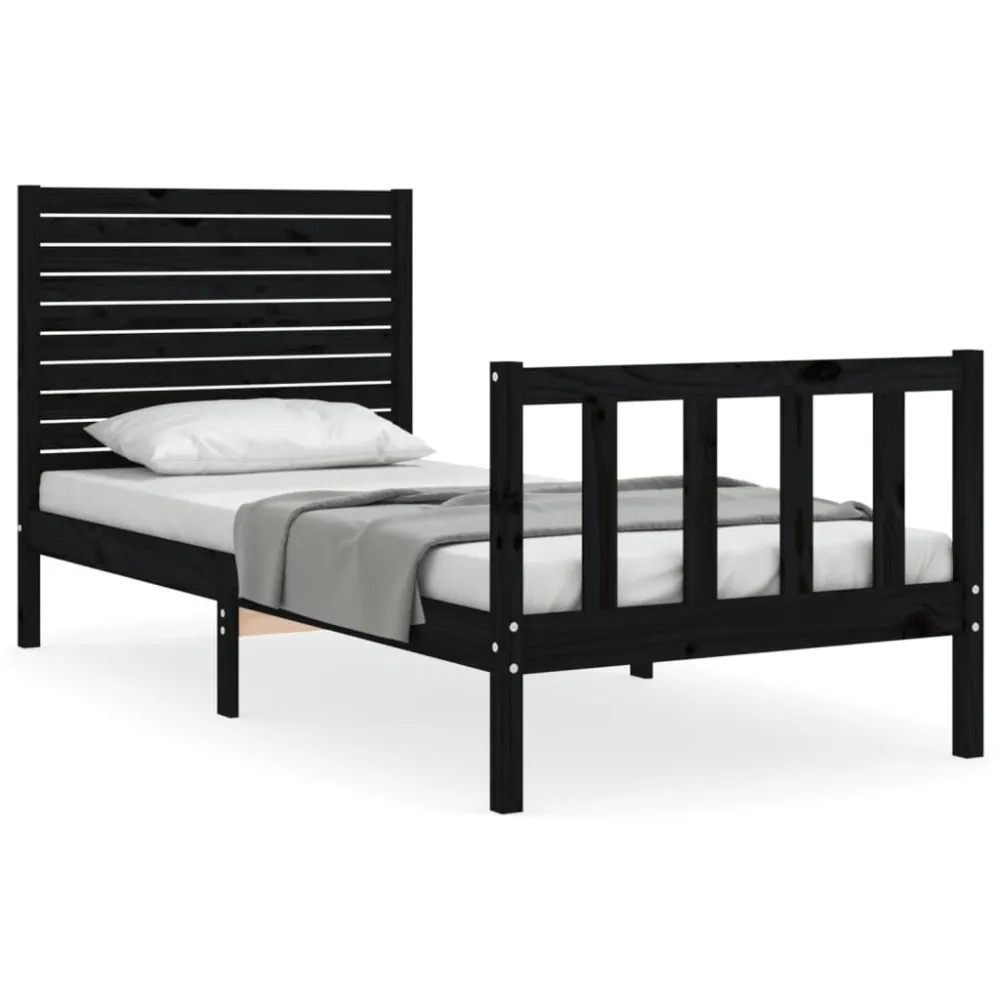 Bedframe met hoofdbord massief hout zwart