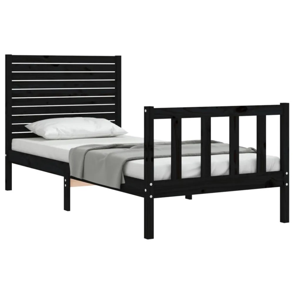 Bedframe met hoofdbord massief hout zwart