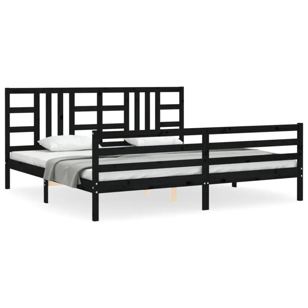 Bedframe met hoofdbord massief hout zwart 200x200 cm