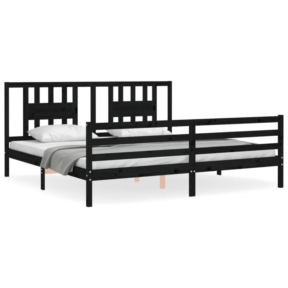 Bedframe met hoofdbord massief hout zwart 200x200 cm