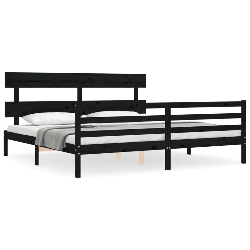 Bedframe met hoofdbord massief hout zwart 200x200 cm