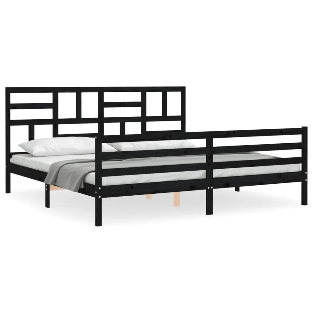 Bedframe met hoofdbord massief hout zwart 200x200 cm