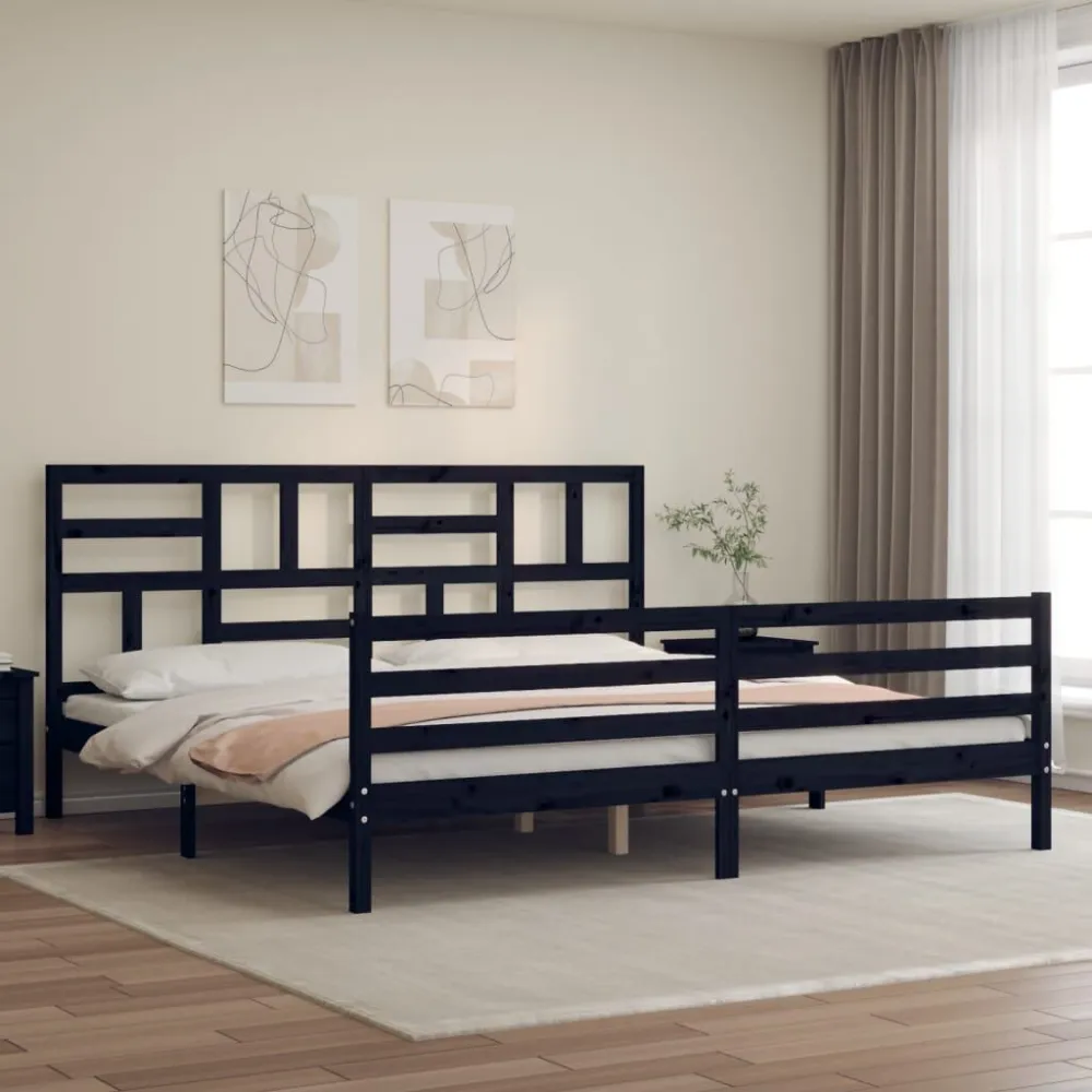 Bedframe met hoofdbord massief hout zwart 200x200 cm