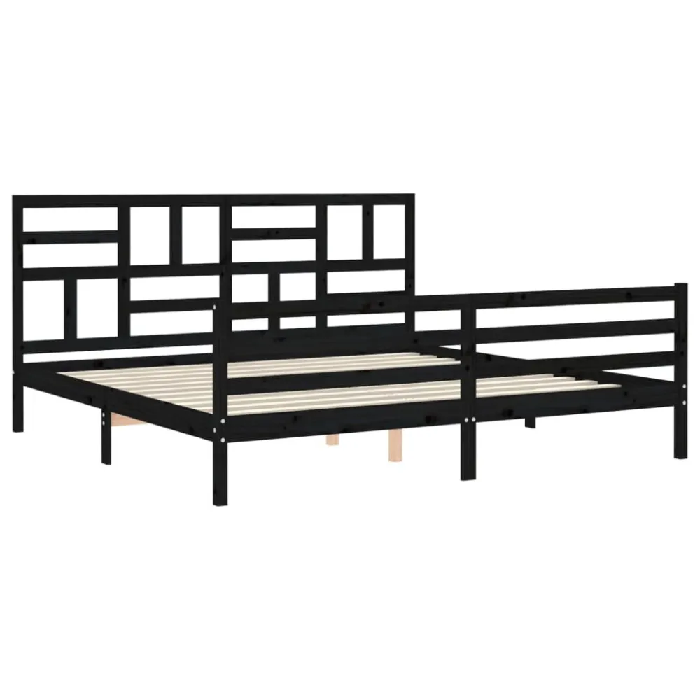 Bedframe met hoofdbord massief hout zwart 200x200 cm