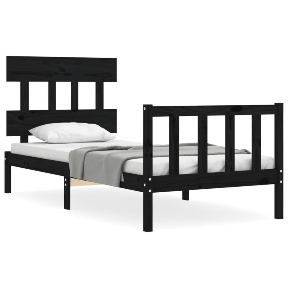 Bedframe met hoofdbord massief hout zwart
