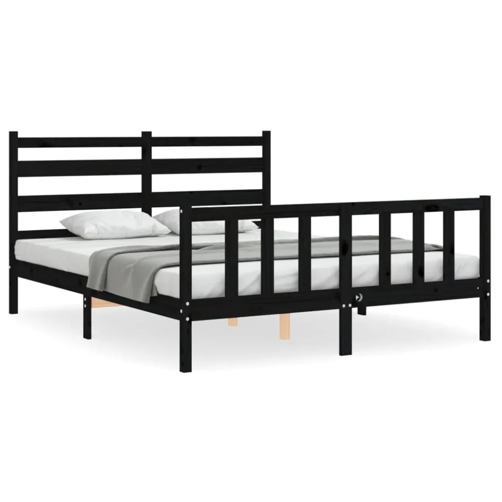 Bedframe met hoofdbord massief hout zwart