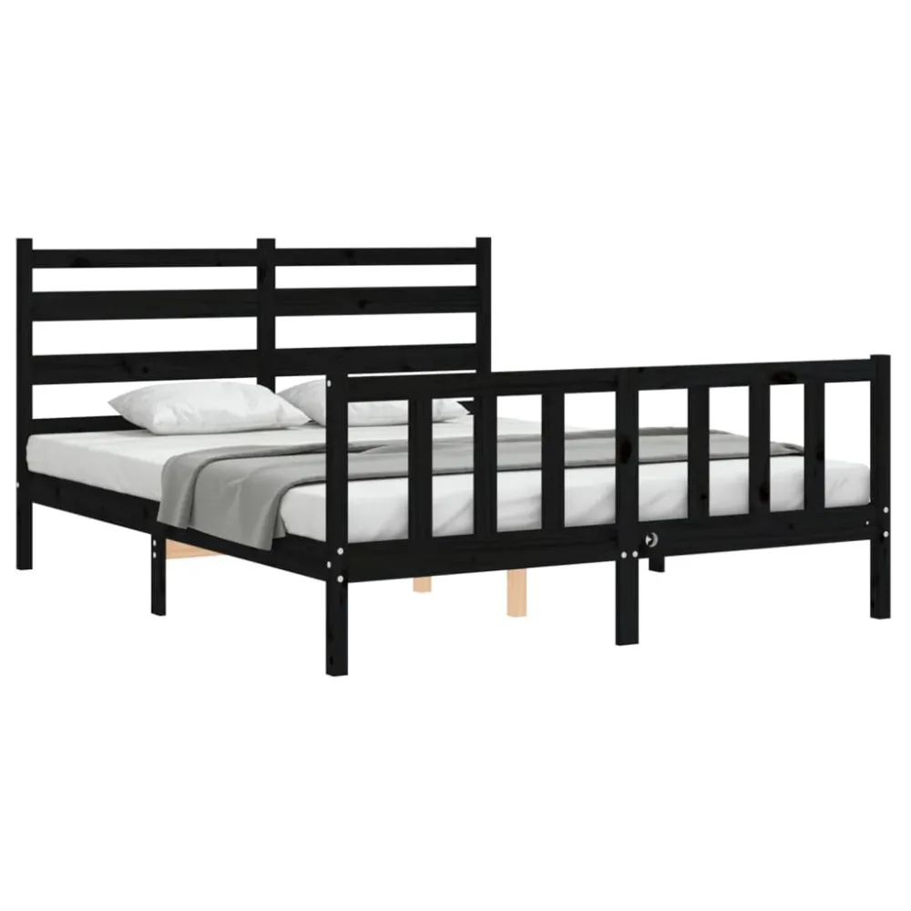 Bedframe met hoofdbord massief hout zwart