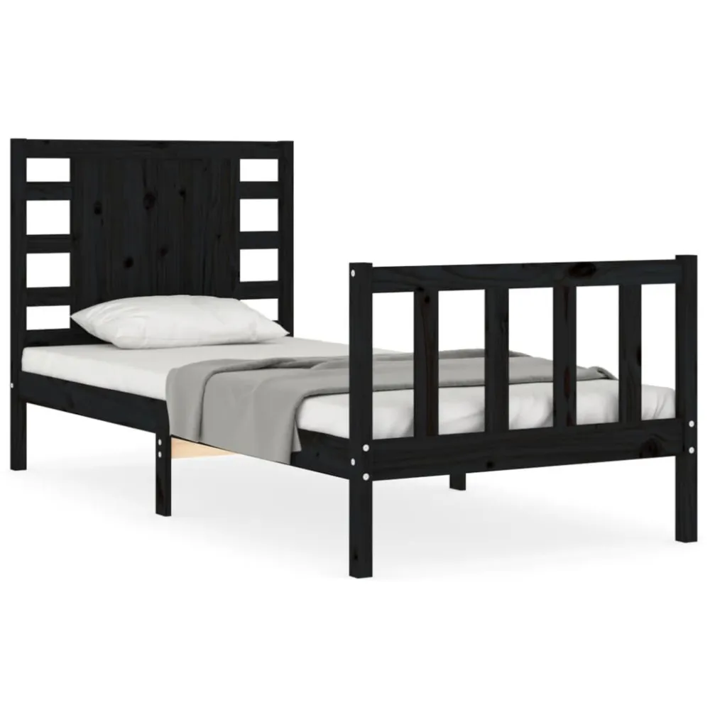 Bedframe met hoofdbord massief hout zwart