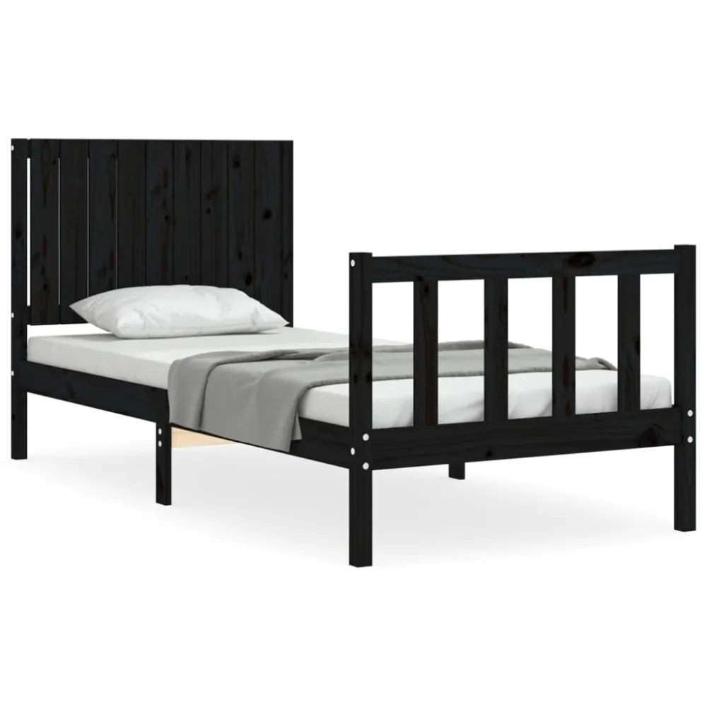 Bedframe met hoofdbord massief hout zwart