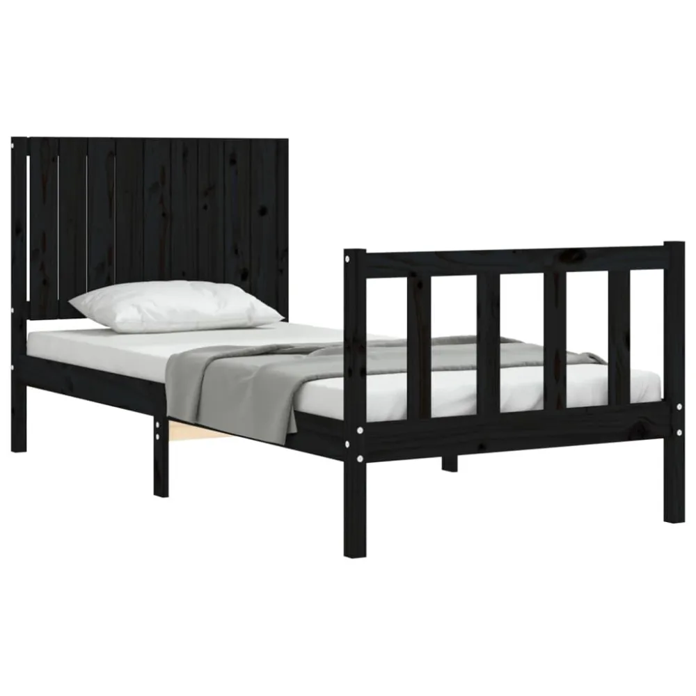 Bedframe met hoofdbord massief hout zwart