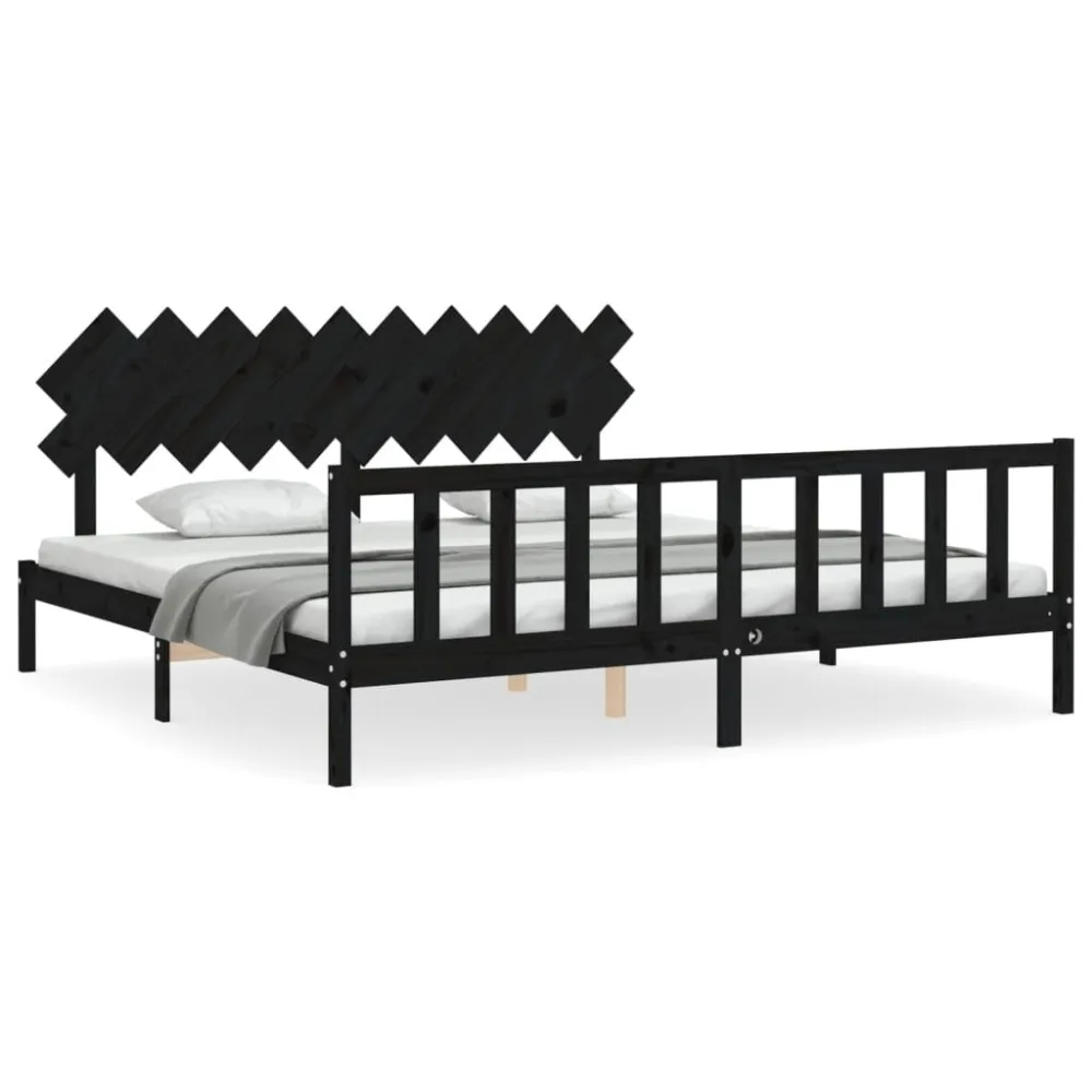 Bedframe met hoofdbord massief hout zwart 200x200 cm