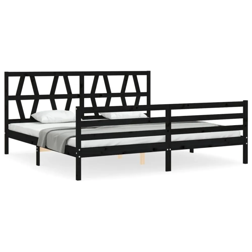 Bedframe met hoofdbord massief hout zwart 200x200 cm