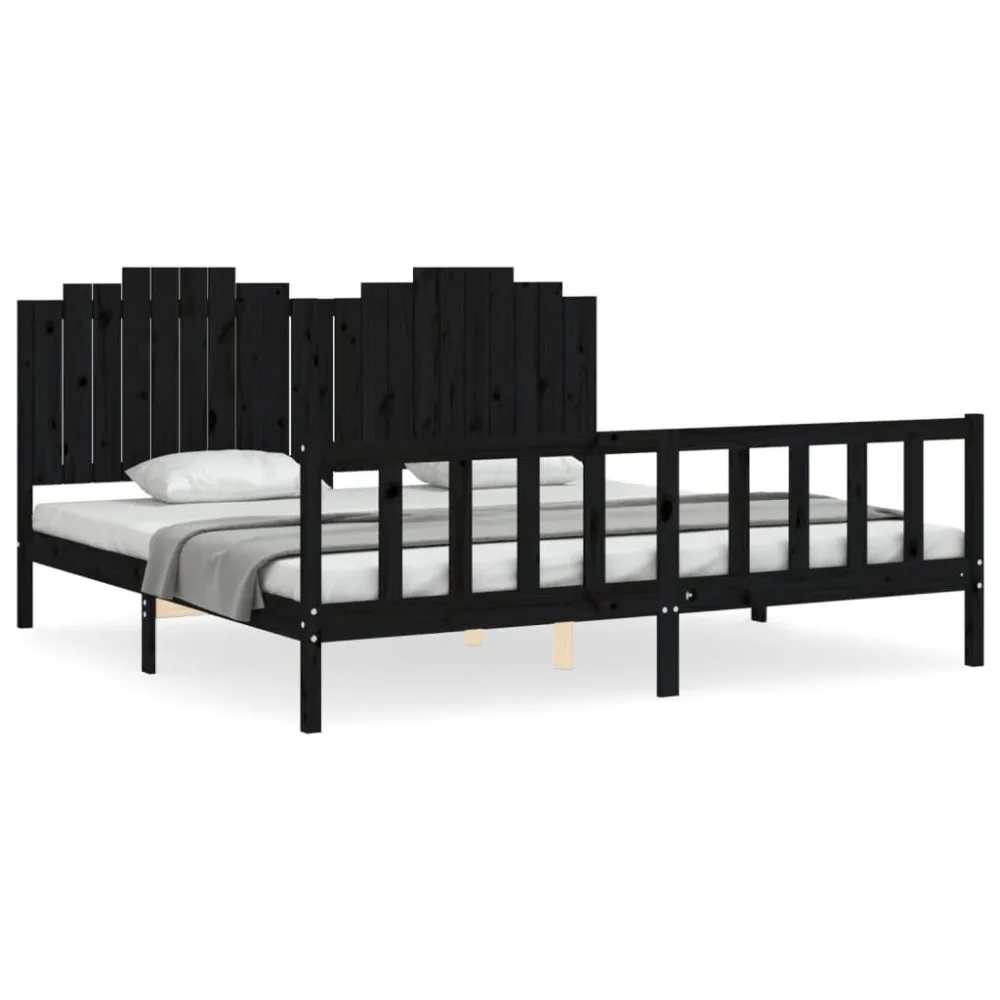 Bedframe met hoofdbord massief hout zwart 200x200 cm