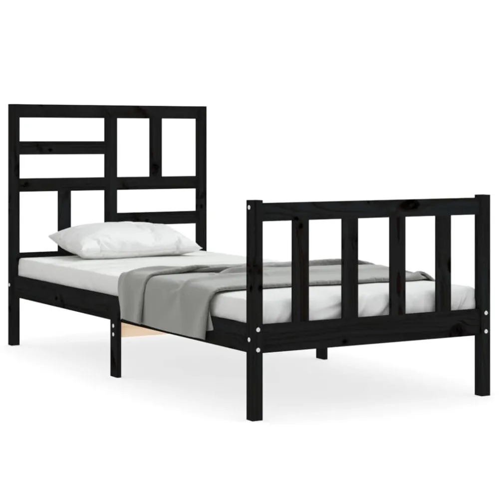 Bedframe met hoofdbord massief hout zwart