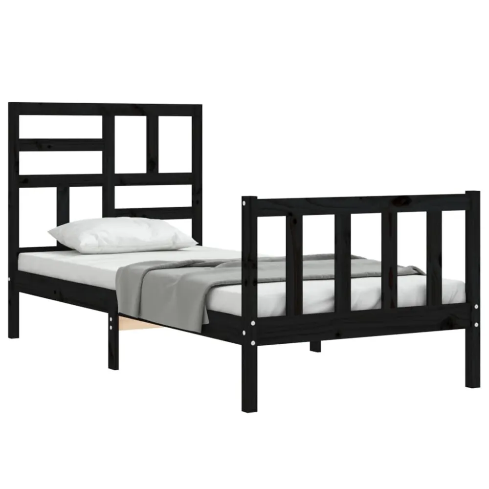 Bedframe met hoofdbord massief hout zwart