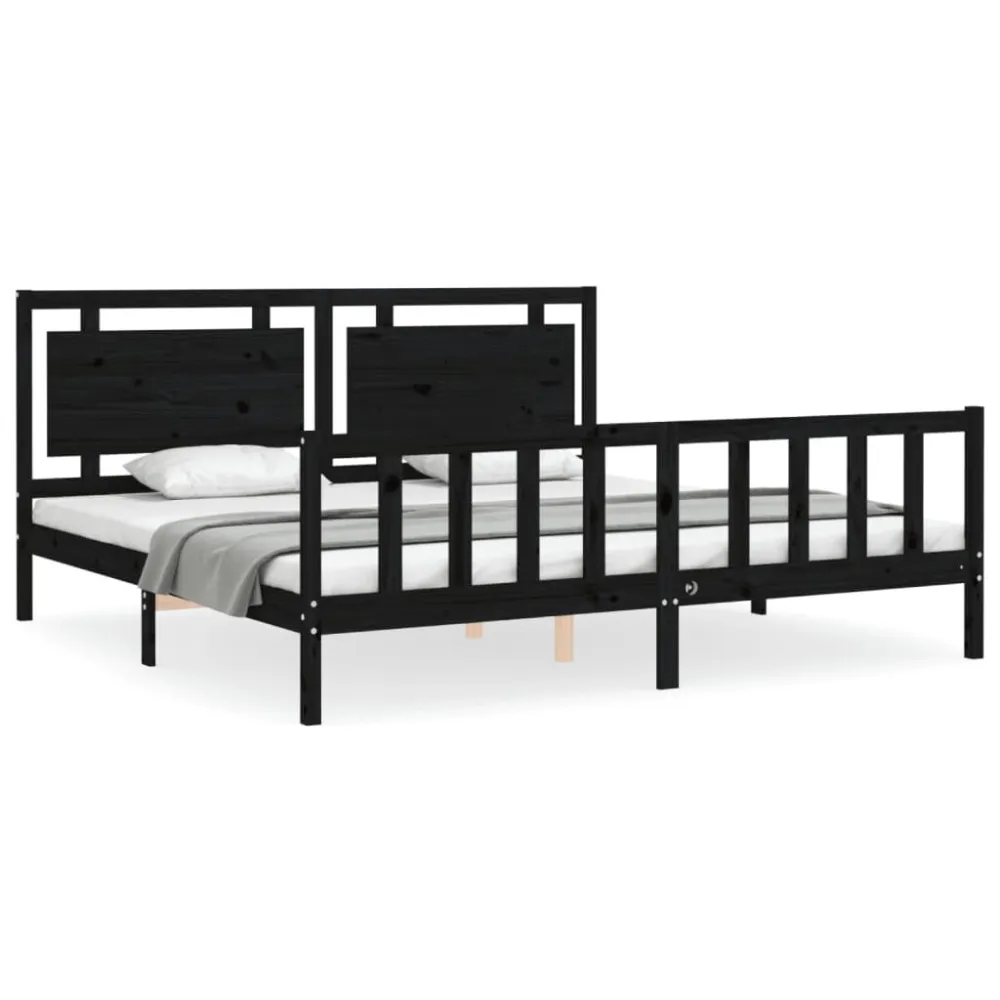 Bedframe met hoofdbord massief hout zwart 200x200 cm