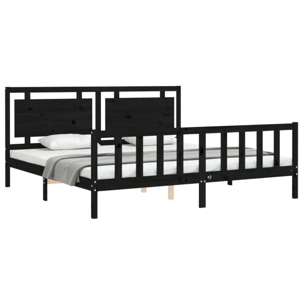 Bedframe met hoofdbord massief hout zwart 200x200 cm