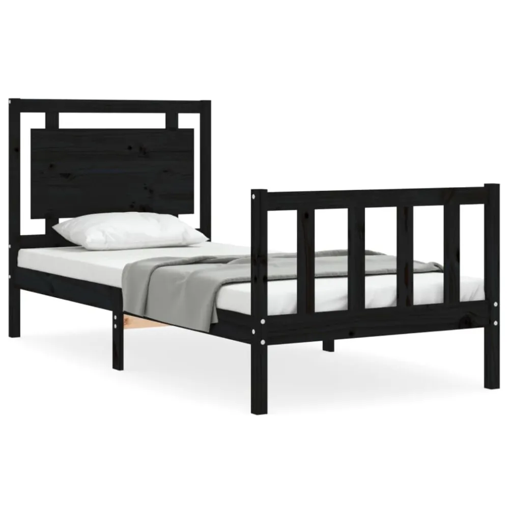 Bedframe met hoofdbord massief hout zwart