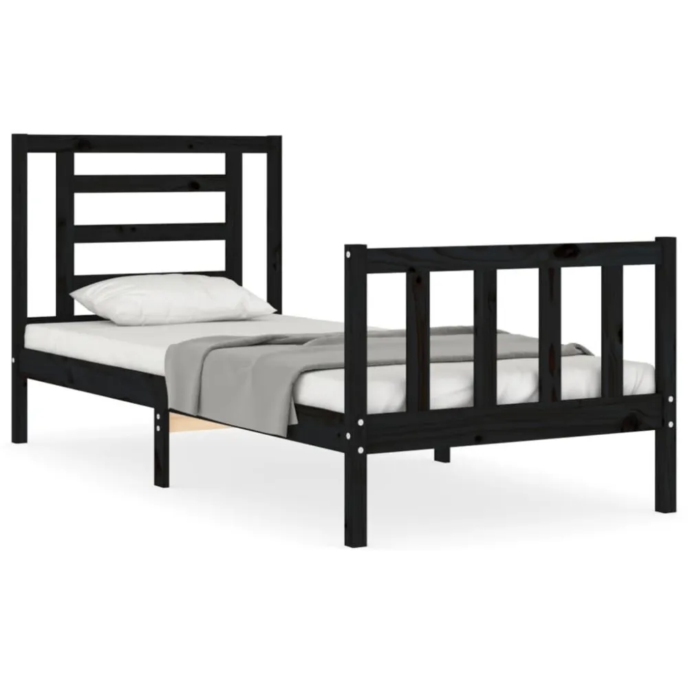 Bedframe met hoofdbord massief hout zwart