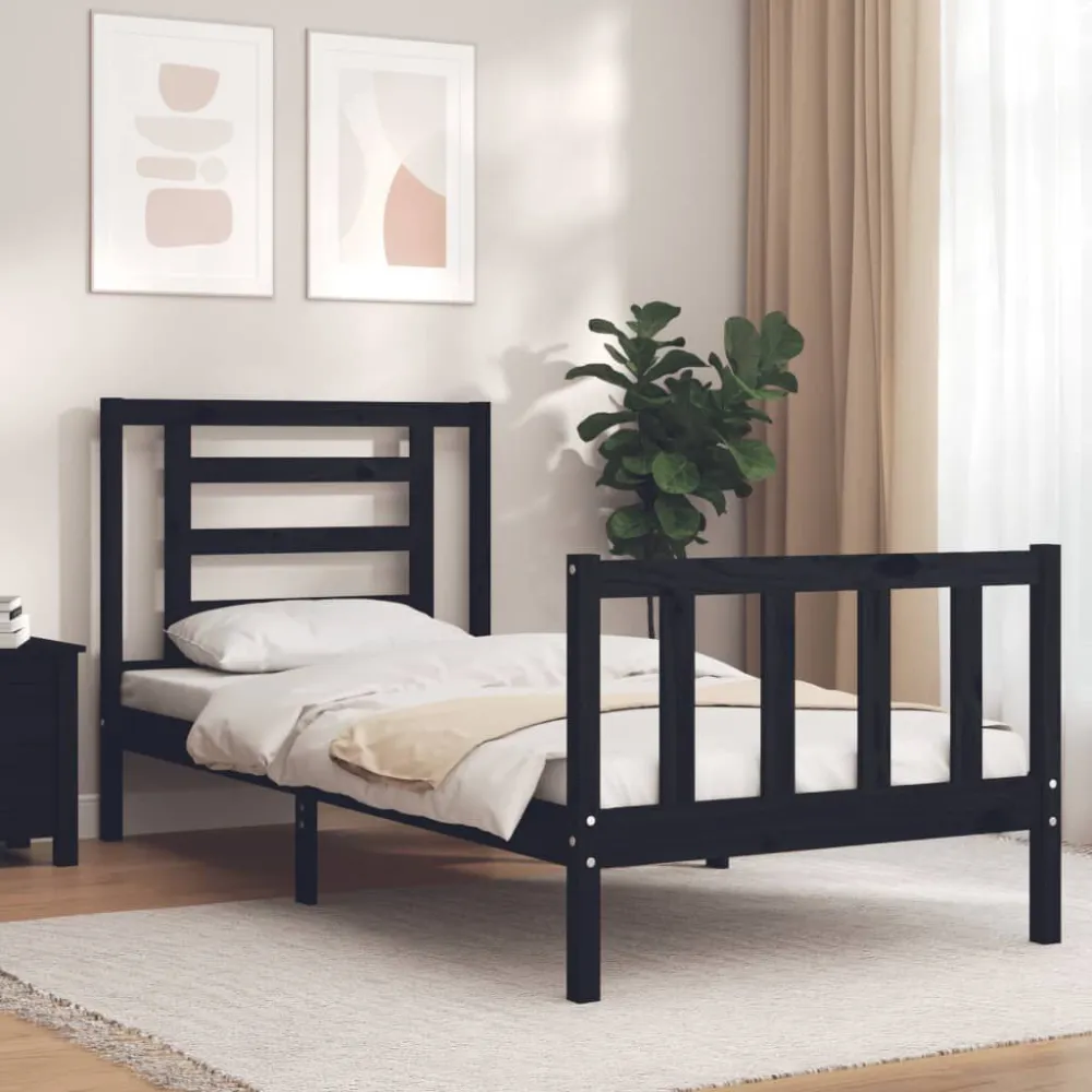 Bedframe met hoofdbord massief hout zwart