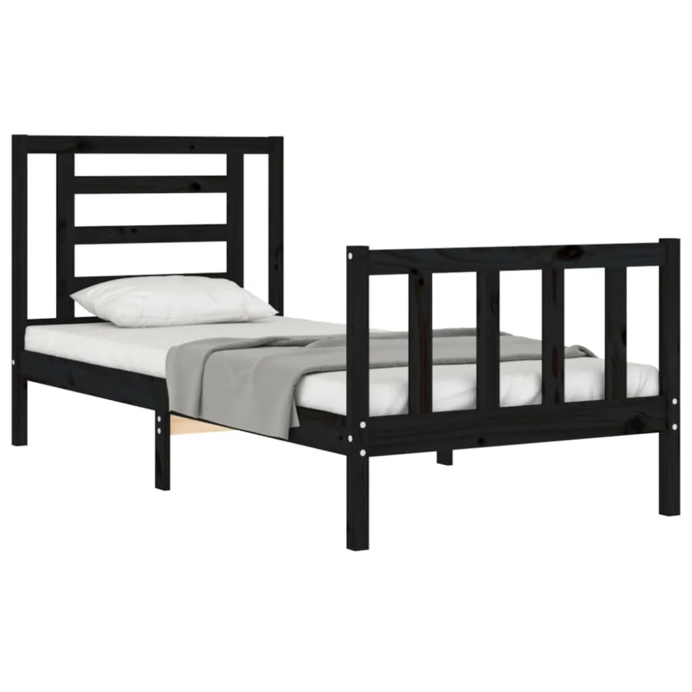 Bedframe met hoofdbord massief hout zwart