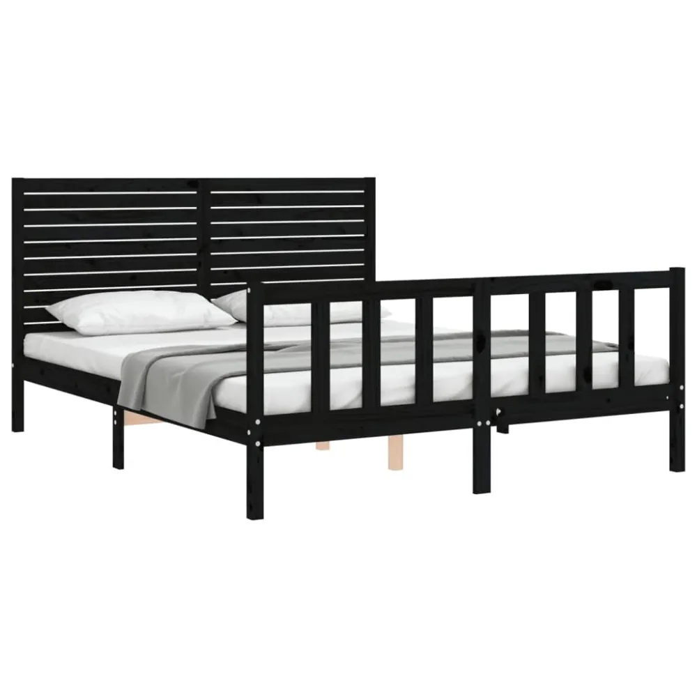 Bedframe met hoofdbord massief hout zwart
