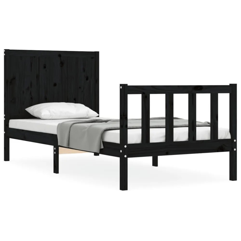 Bedframe met hoofdbord massief hout zwart