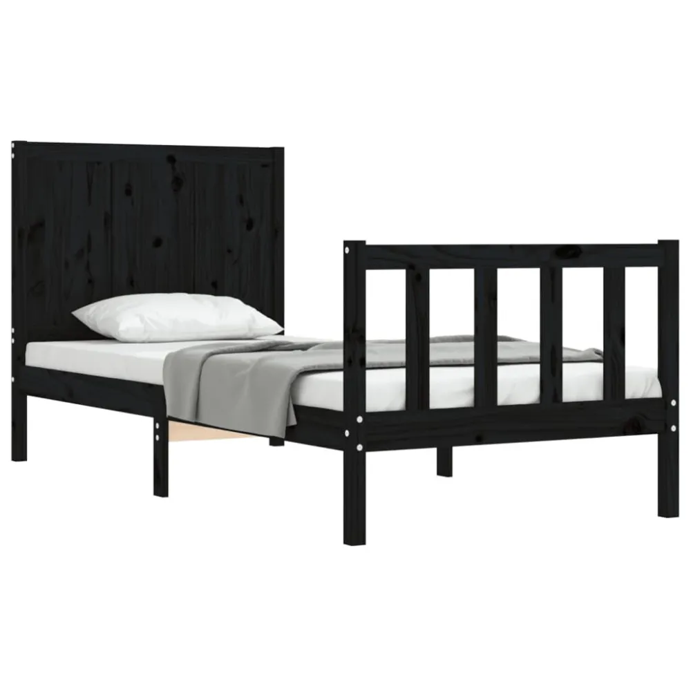 Bedframe met hoofdbord massief hout zwart