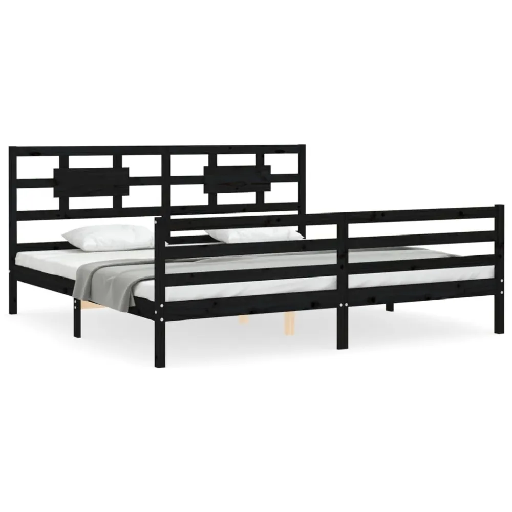 Bedframe met hoofdbord massief hout zwart 200x200 cm