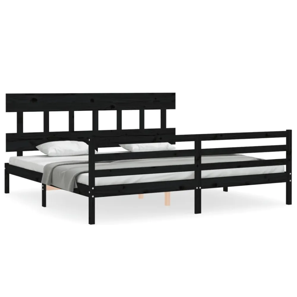 Bedframe met hoofdbord massief hout zwart 200x200 cm