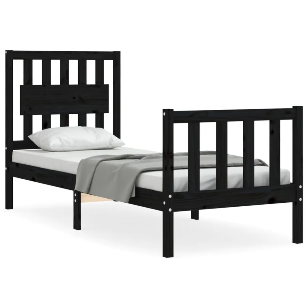 Bedframe met hoofdbord massief hout zwart