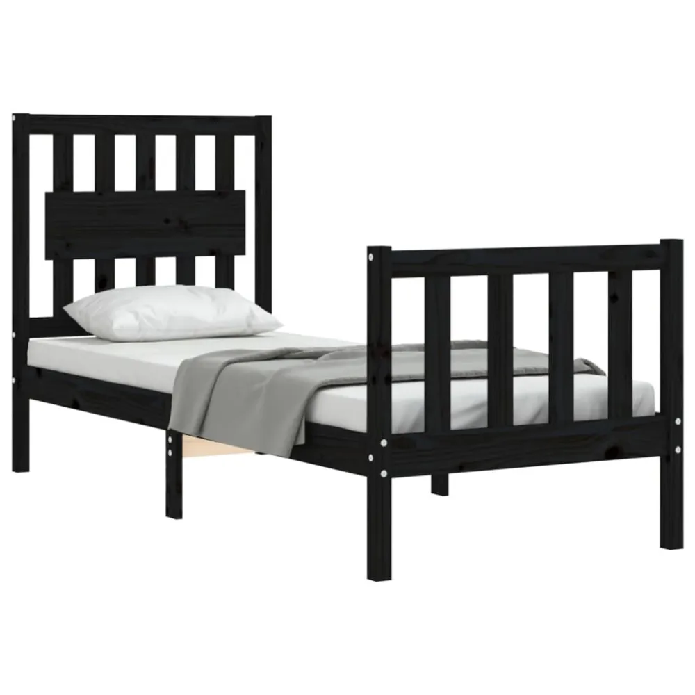 Bedframe met hoofdbord massief hout zwart