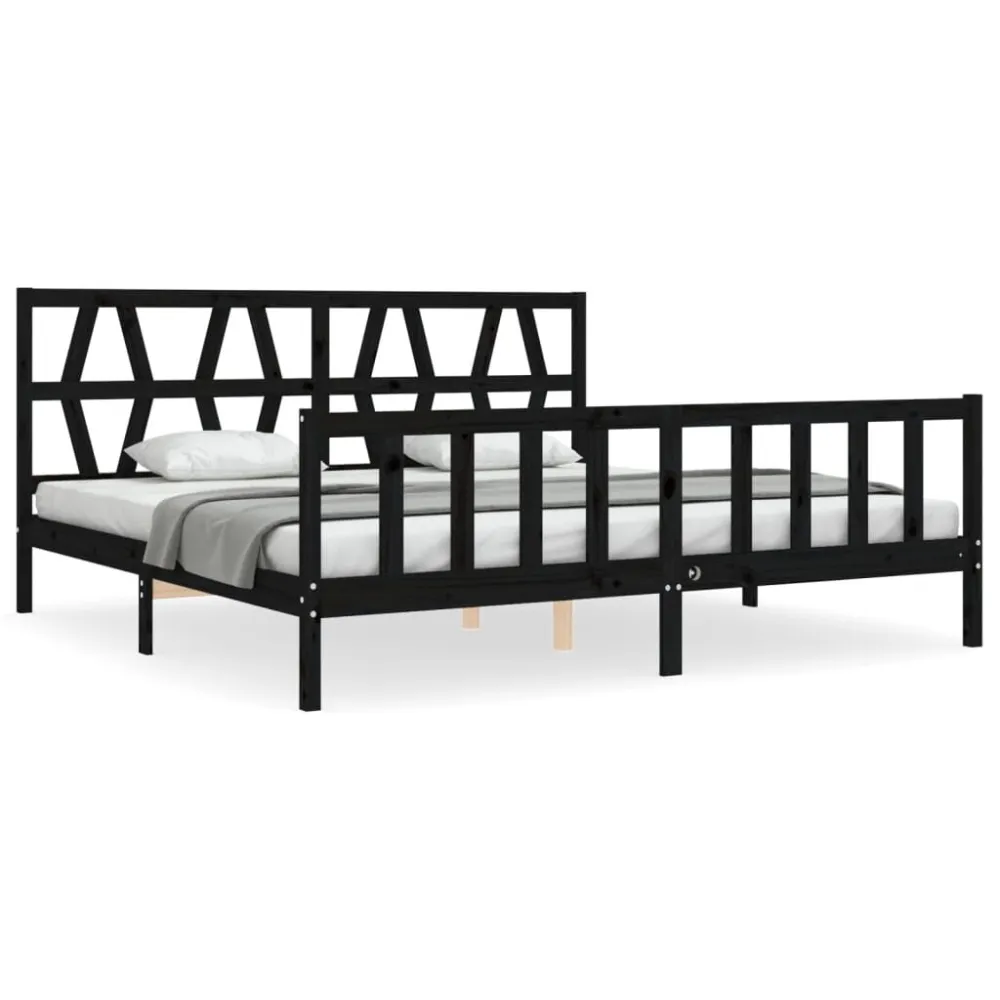 Bedframe met hoofdbord massief hout zwart 200x200 cm