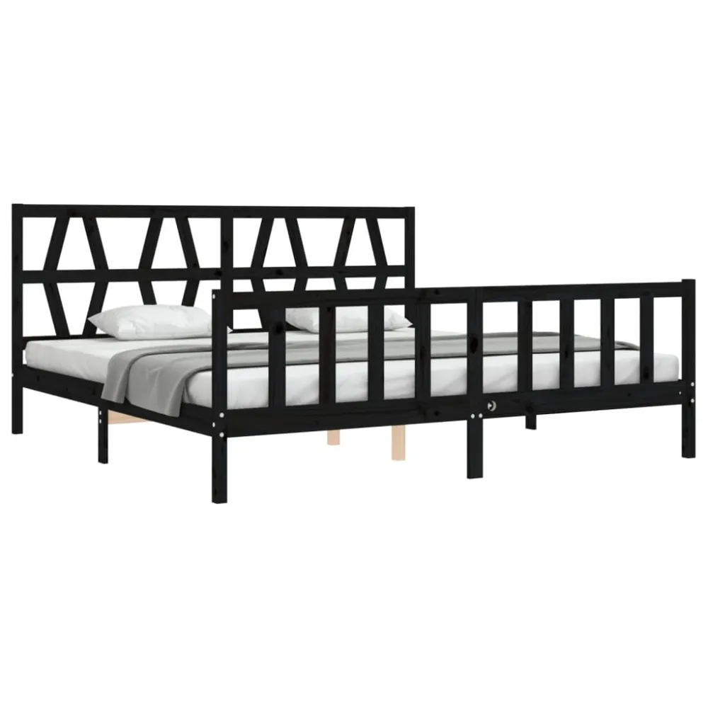 Bedframe met hoofdbord massief hout zwart 200x200 cm
