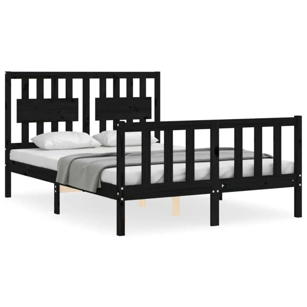Bedframe met hoofdbord massief hout zwart 140x190 cm