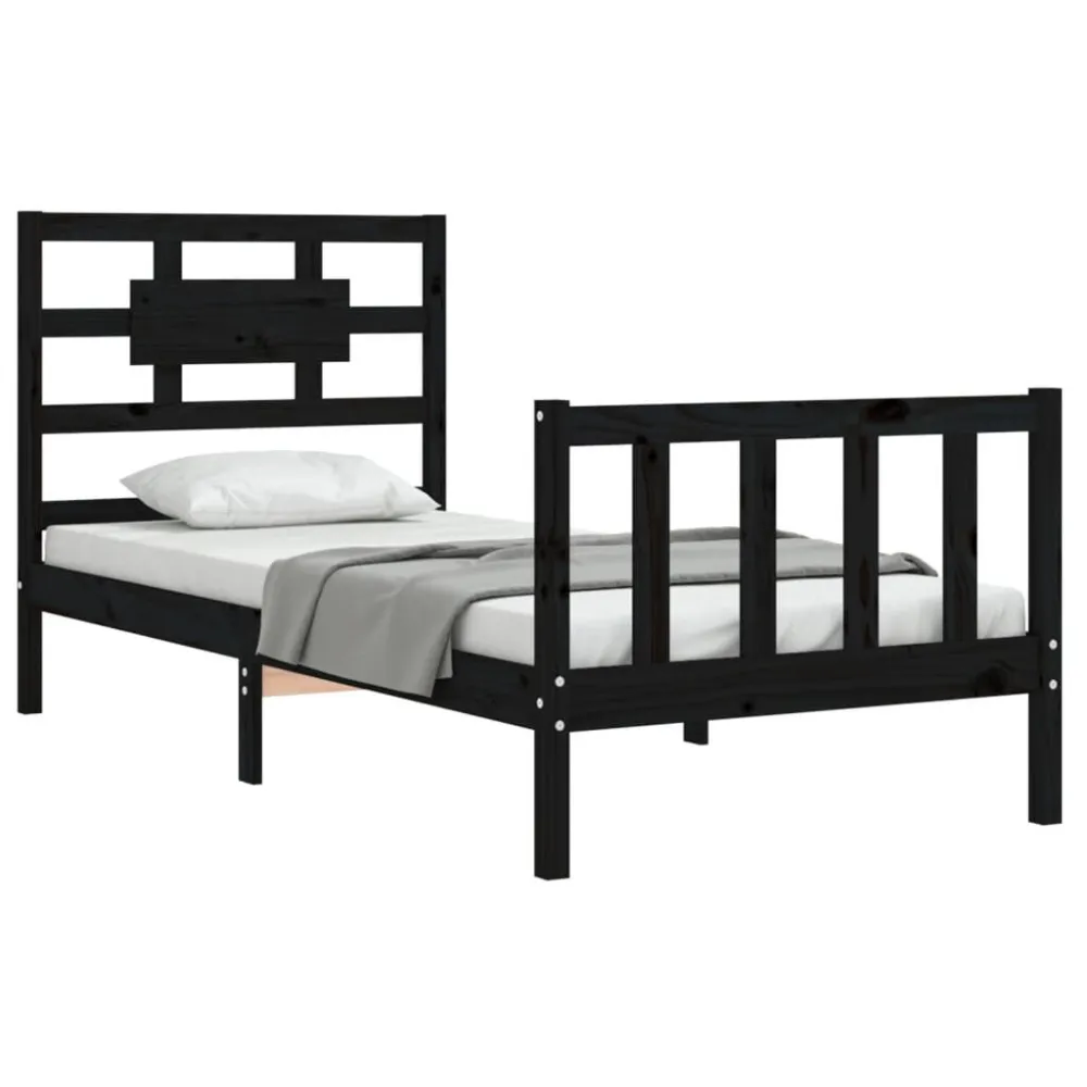 Bedframe met hoofdbord massief hout zwart