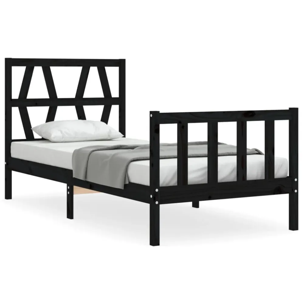 Bedframe met hoofdbord massief hout zwart