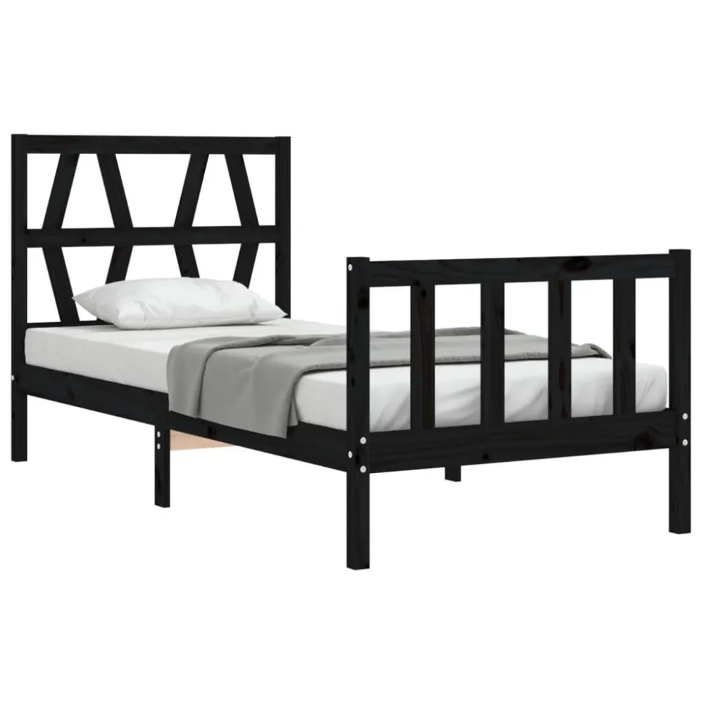 Bedframe met hoofdbord massief hout zwart