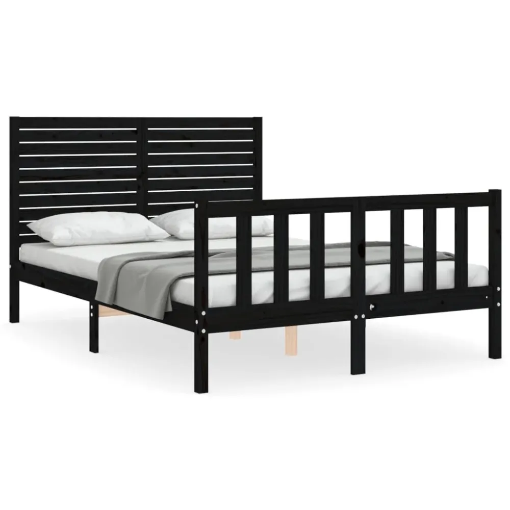 Bedframe met hoofdbord massief hout zwart