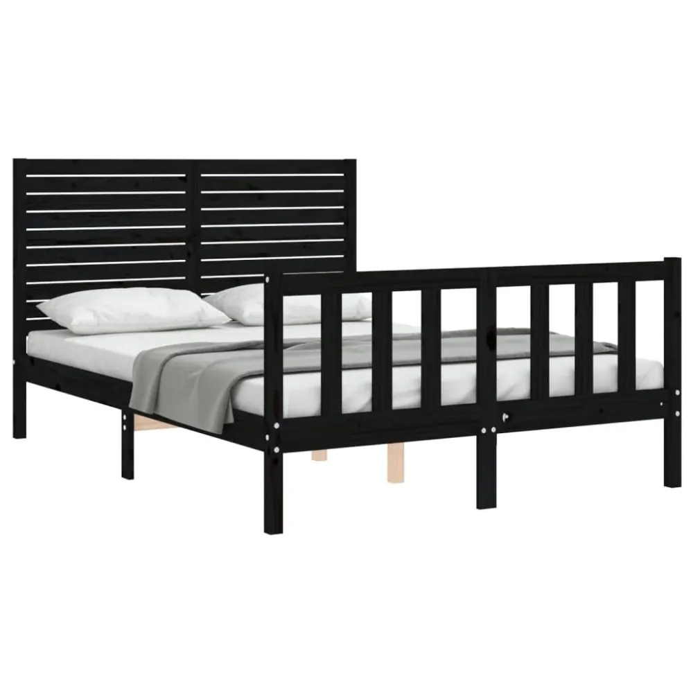Bedframe met hoofdbord massief hout zwart