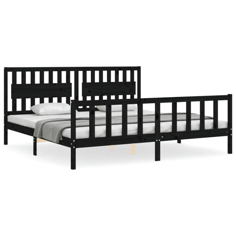 Bedframe met hoofdbord massief hout zwart 200x200 cm