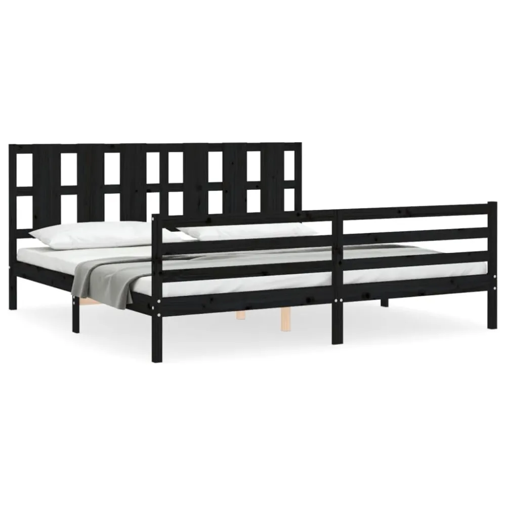 Bedframe met hoofdbord massief hout zwart 200x200 cm