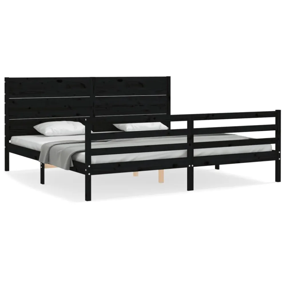 Bedframe met hoofdbord massief hout zwart 200x200 cm