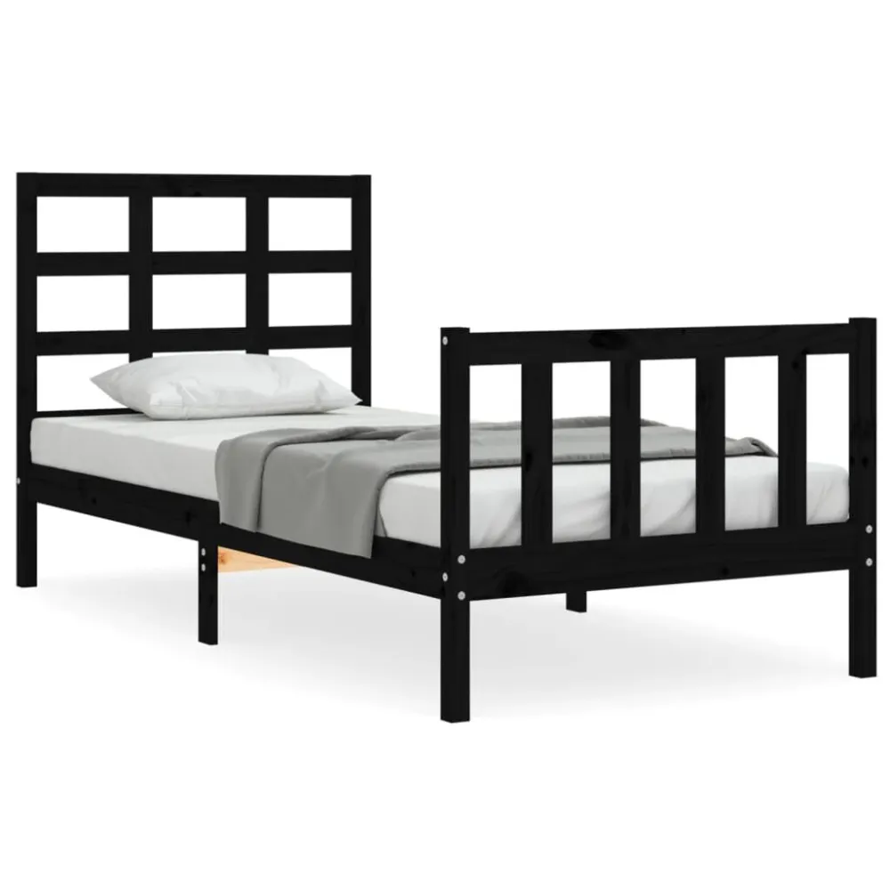Bedframe met hoofdbord massief hout zwart