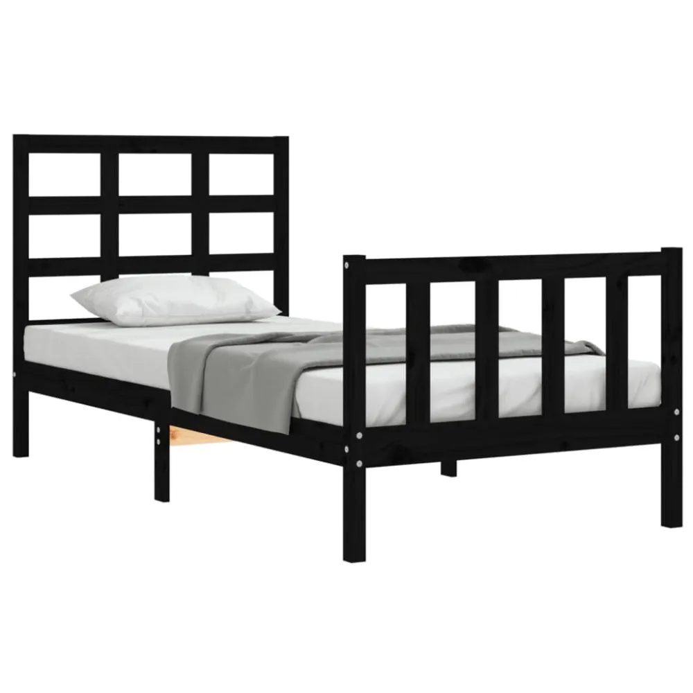 Bedframe met hoofdbord massief hout zwart